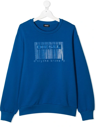 Shop Diesel Teen Logo Print Sweatshirt In Blue
