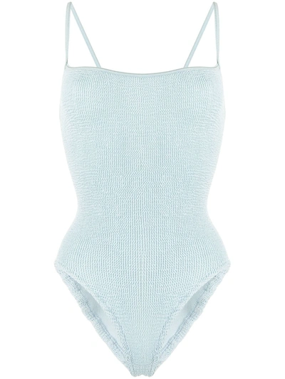 Shop Hunza G Pamela Seersucker One-piece Swimsuit In Blue