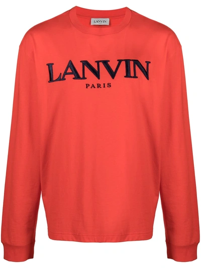 Shop Lanvin Embroidered Logo Sweatshirt In Red