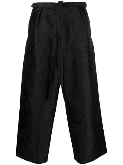 Shop Saint Laurent Floral-jacquard Silk Palazzo Trousers In Black