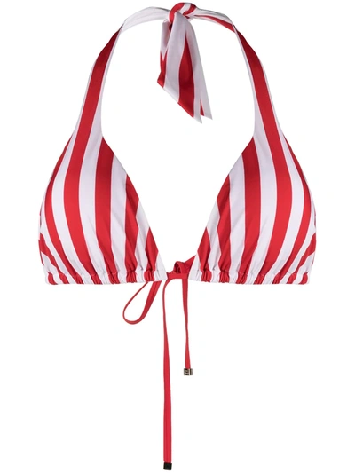 Shop Dolce & Gabbana Striped Bikini Top In Red