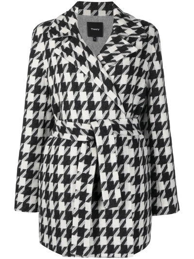 Shop Theory Houndstooth-print Cashmere-blend Coat In Black