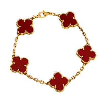 Pre-owned Van Cleef & Arpels Vintage Alhambra 5 Motifs Carnelian 18k Yellow Gold Bracelet