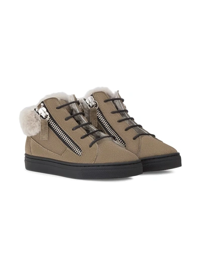 Shop Giuseppe Junior Shearling Lined High-top Sneakers In Green