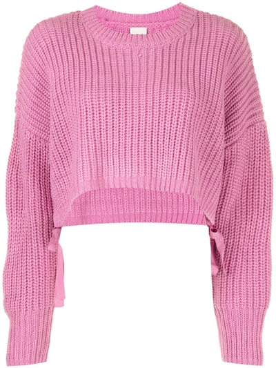 Shop Cinq À Sept Ribbed Cropped Jumper In Pink