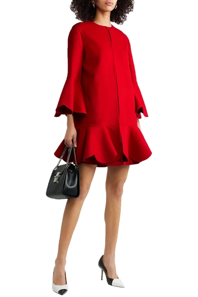 Shop Valentino Ruffled Wool And Cashmere-blend Coat In Red