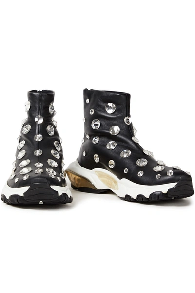 Garavani Crystal-embellished Leather High-top Sneakers In Black | ModeSens