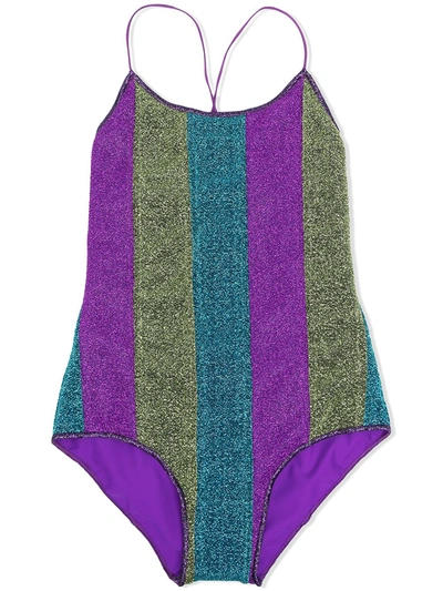 Shop Oseree Lumière Glittery Open-back Swimsuit In Purple