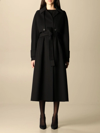 Shop Sportmax Coat Tapioca  Coat In Wool And Cashmere In Black