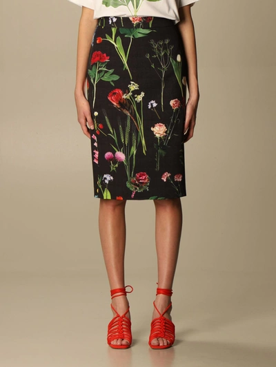 Shop Boutique Moschino Pencil Skirt With Botanical Pattern In Black