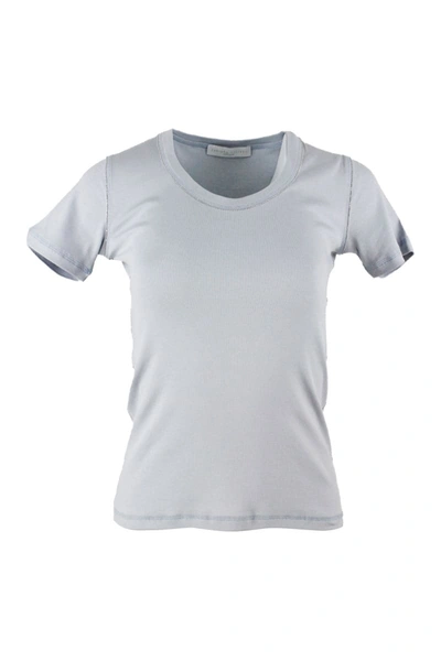 Shop Fabiana Filippi Short Sleeve Deep Crew Neck T-shirt With Monili In Light Blu