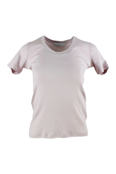 Shop Fabiana Filippi Short Sleeve Deep Crew Neck T-shirt With Monili In Pink