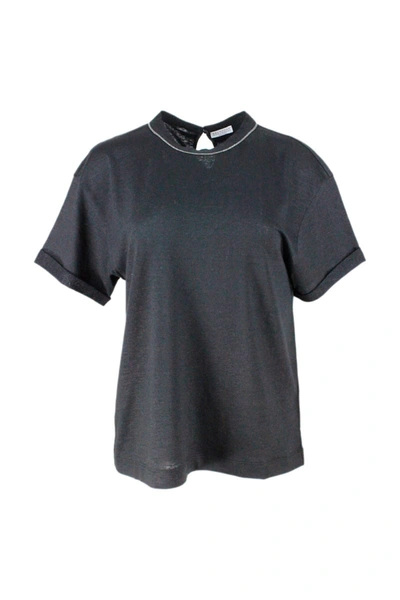 Shop Brunello Cucinelli Short Sleeve Crewneck T-shirt With Lurex In Black