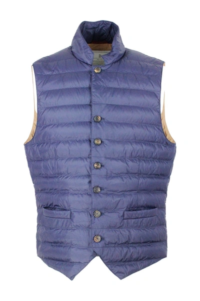 Shop Brunello Cucinelli Lightweight Sleeveless Gilet In Nylon Padded With Real Goose Down In Blu