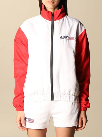 Shop Autry Zip-up Jacket In Cotton In White