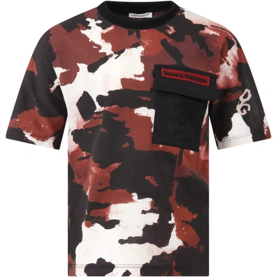 Shop Dolce & Gabbana Multicolor T-shirt For Boy With Logo In Bordeaux