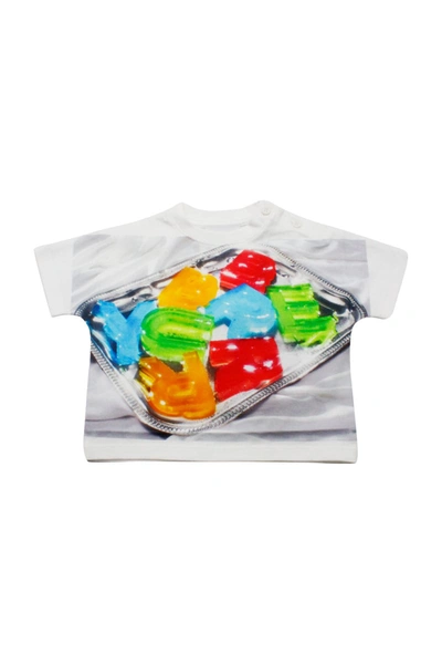 Shop Burberry Short Sleeve Crewneck T-shirt With Sweets Print In White