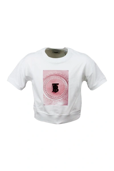 Shop Burberry Short Sleeve Crewneck T-shirt With Sweets Print And Back Lettering On The Neck In White