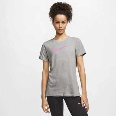 Shop Nike Dri-fit Women's Training T-shirt In Carbon Heather,heather,pink Rise