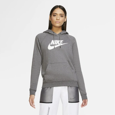 Shop Nike Sportswear Essential Women's Fleece Pullover Hoodie In Charcoal Heather,dark Steel Grey,white