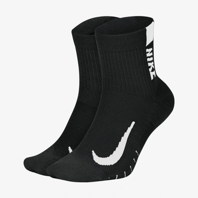 Shop Nike Unisex Multiplier Running Ankle Socks (2 Pair) In Black