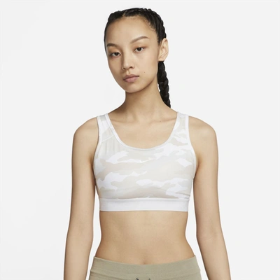 Shop Nike Pro Swoosh Women's Medium-support 1-piece Pad Camo Sports Bra In Vast Grey,vast Grey,white,white