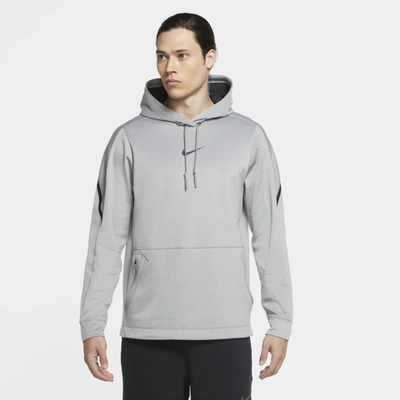 Shop Nike Pro Men's Pullover Hoodie In Particle Grey,black