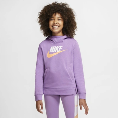 Shop Nike Sportswear Girls' Pullover Hoodie (violet Star) In Violet Star,white