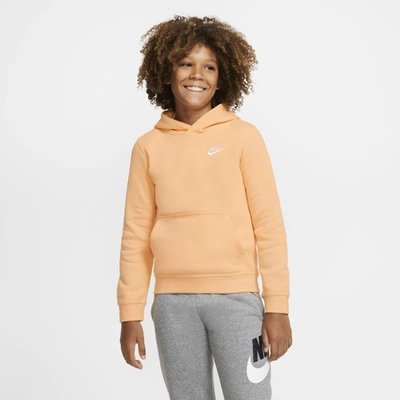 Shop Nike Sportswear Club Big Kids' Pullover Hoodie (orange Chalk) In Orange Chalk,white