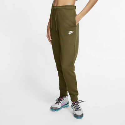 Shop Nike Sportswear Essential Women's Fleece Pants In Olive Flak,white