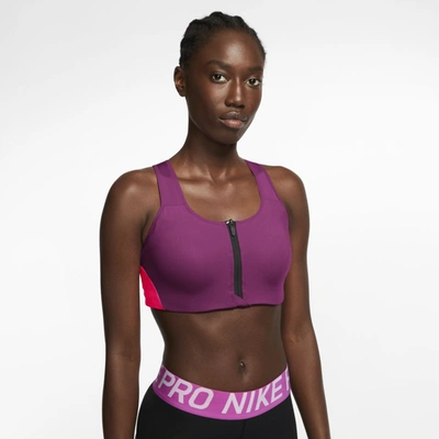 Nike Dri-fit Shape Women's High-support Padded Front-zip Sports Bra In  Cactus Flower,bright Crimson,bright Crimson,bright Crimson
