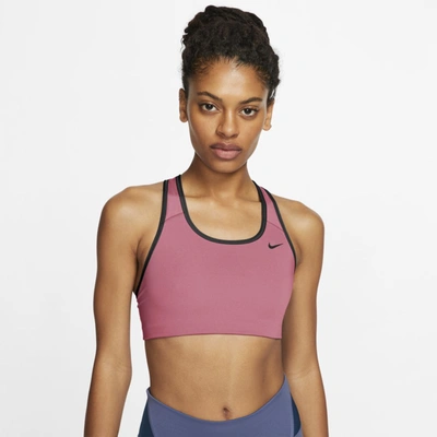 Shop Nike Dri-fit Swoosh Women's Medium-support Non-padded Sports Bra In Desert Berry,black