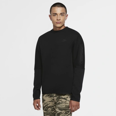 Shop Nike Men's  Sportswear Tech Fleece Crew Sweatshirt In Black
