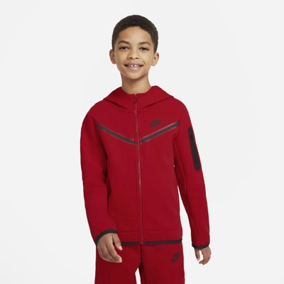 Shop Nike Sportswear Tech Fleece Big Kids' (boys') Full-zip Hoodie In Red