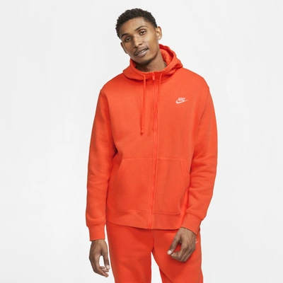 Shop Nike Sportswear Club Fleece Men's Full-zip Hoodie In Electro Orange,electro Orange,white