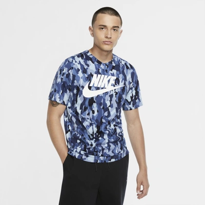 Shop Nike Sportswear Men's Printed Camo T-shirt (leche Blue) In Leche Blue,stone Blue,white