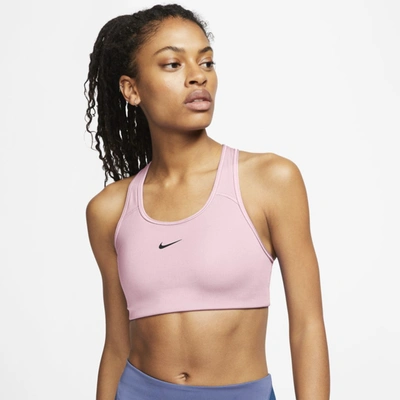 Shop Nike Dri-fit Swoosh Women's Medium-support 1-piece Pad Sports Bra In Pink Foam,black