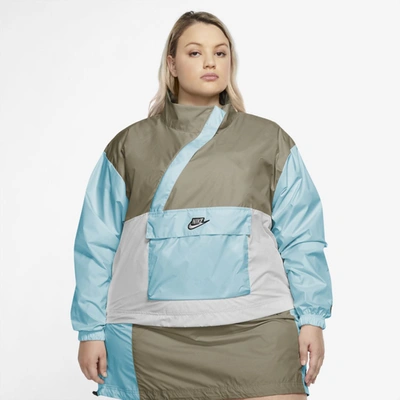Shop Nike Sportswear Icon Clash Women's Woven Anorak (plus Size) (mystic Stone) - Clearance Sale In Mystic Stone,white,glacier Ice