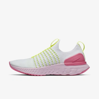 Shop Nike React Phantom Run Flyknit 2 Women's Running Shoe In White,volt,pink Glow,white