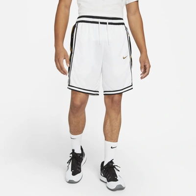 Shop Nike Dri-fit Dna+ Men's Basketball Shorts In White,saturn Gold