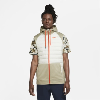 Shop Nike Therma Men's Winterized Full-zip Training Vest In Mystic Stone,light Bone,team Orange,team Orange