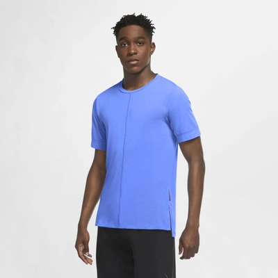Shop Nike Yoga Dri-fit Men's Short-sleeve Top In Royal Pulse,black