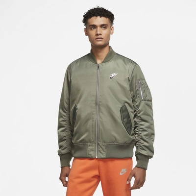 Shop Nike Sportswear Men's Punk Bomber Jacket (twilight Marsh) In Twilight Marsh,electro Orange
