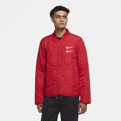 Shop Nike Sportswear Swoosh Men's Quilted Jacket In University Red,white