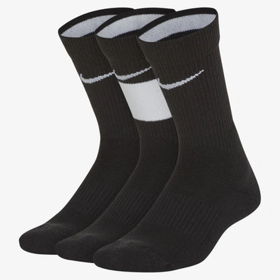 Shop Nike Elite Kids' Basketball Crew Socks (3 Pairs) In Black