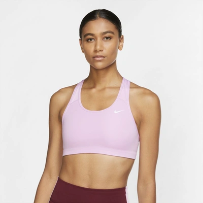 Shop Nike Dri-fit Swoosh Women's Medium-support Non-padded Sports Bra In Beyond Pink,white