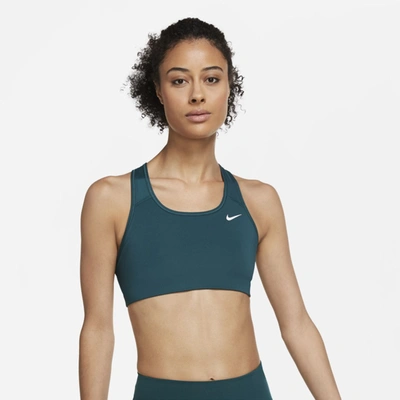 Shop Nike Dri-fit Swoosh Women's Medium-support Non-padded Sports Bra In Dark Atomic Teal,white