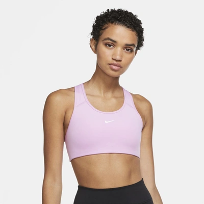Shop Nike Swoosh Women's Medium-support 1-piece Pad Sports Bra (beyond Pink) In Beyond Pink,white