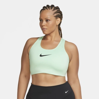 Shop Nike Swoosh Women's Medium-support Non-padded Sports Bra (plus Size) (cucumber Calm) In Cucumber Calm,black