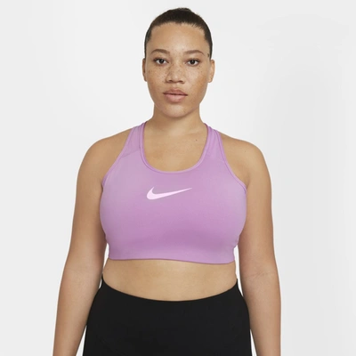 Shop Nike Swoosh Women's Medium-support Non-padded Sports Bra In Beyond Pink,white